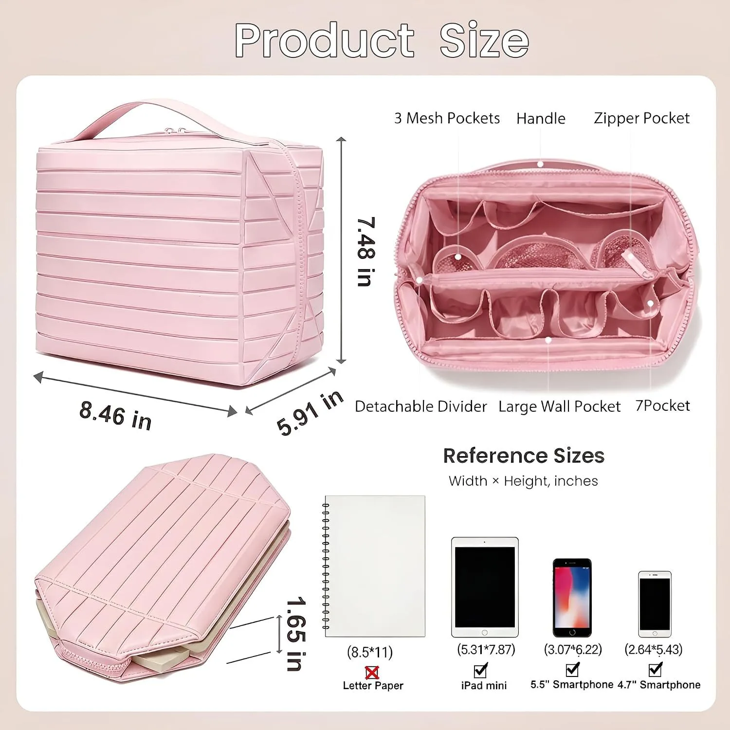 Foldable Standing Makeup Bag With Large Capacity And Multiple - view 3