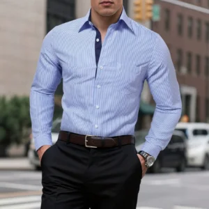 Button-down Long-sleeve Men's Striped Shirt