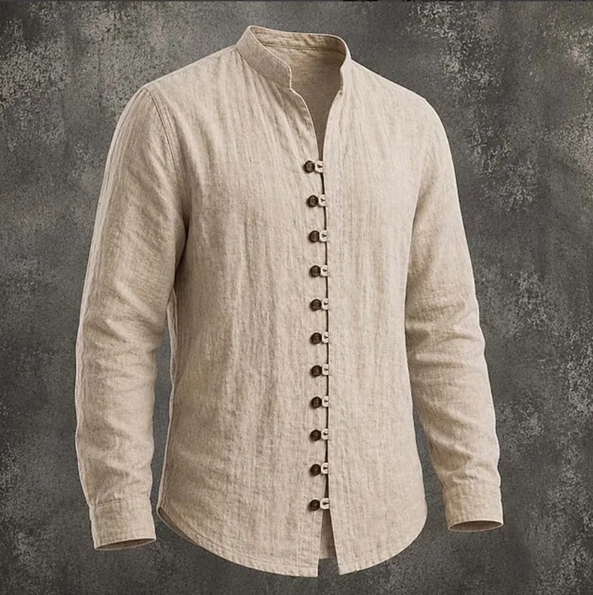 Men's Retro Stand-Neck Casual Loose-Fit Long-Sleeve Shirt - view 7