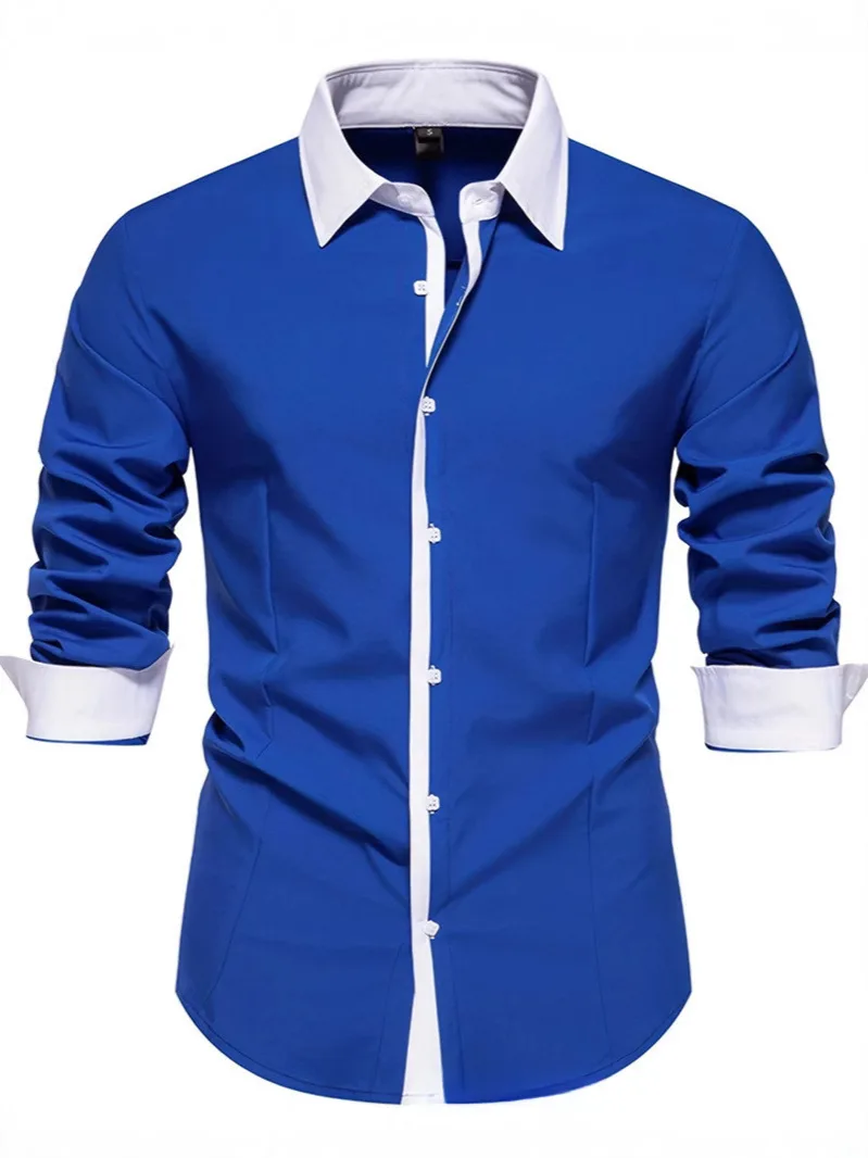 Contrast Color Triangle Collar Long Sleeve Shirt - view 1