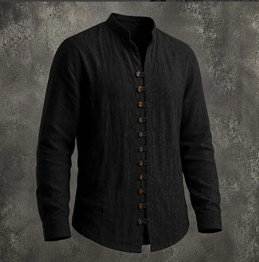 Men's Retro Stand-Neck Casual Loose-Fit Long-Sleeve Shirt - view 5
