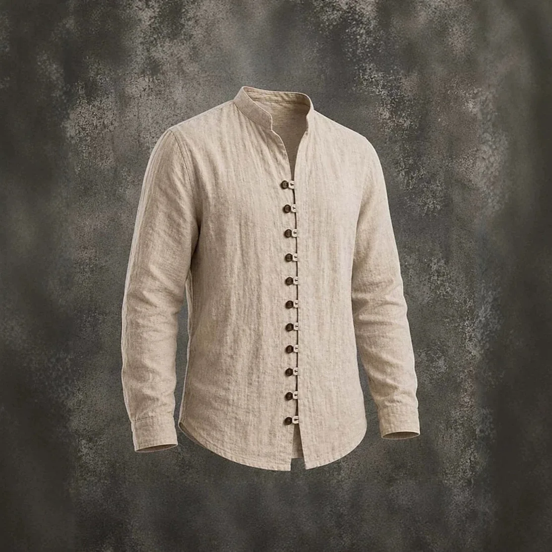 Men's Retro Stand-Neck Casual Loose-Fit Long-Sleeve Shirt - view 3