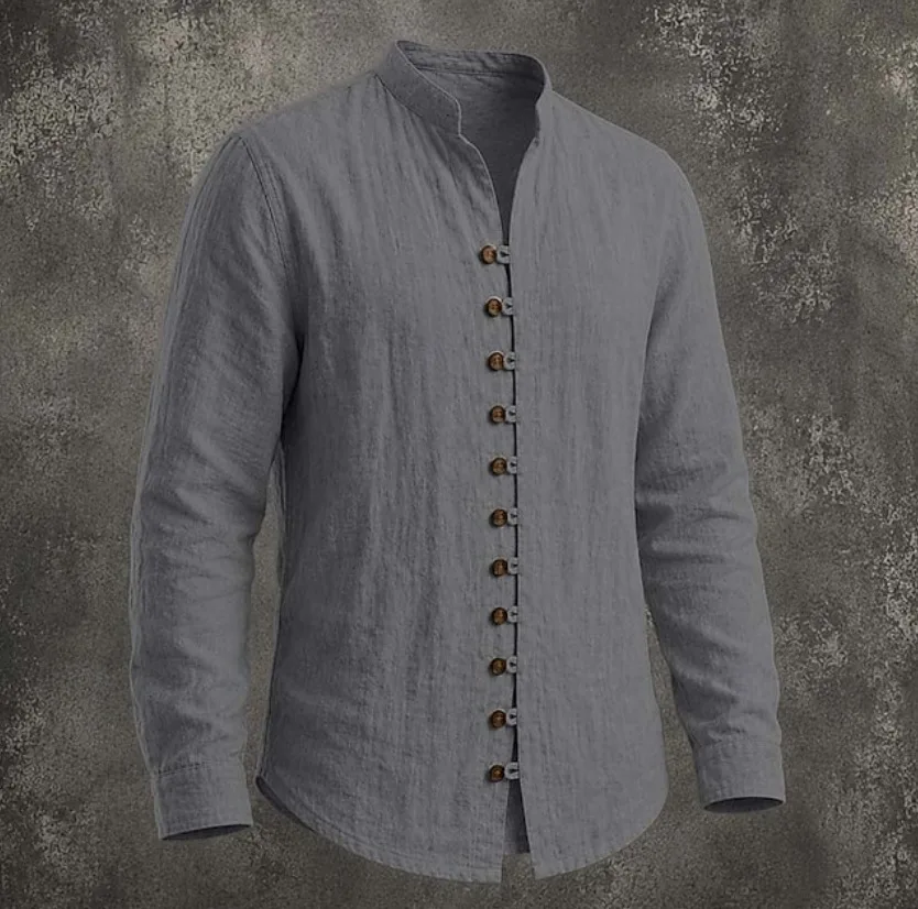 Men's Retro Stand-Neck Casual Loose-Fit Long-Sleeve Shirt - view 11