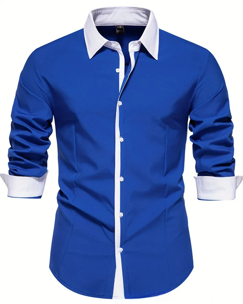 Contrast Color Triangle Collar Long Sleeve Shirt - view 17