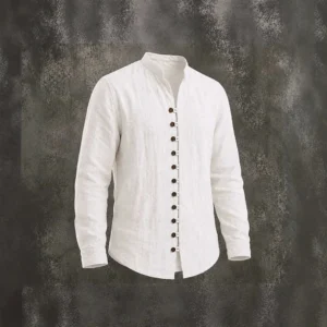 Men's Retro Stand-Neck Casual Loose-Fit Long-Sleeve Shirt