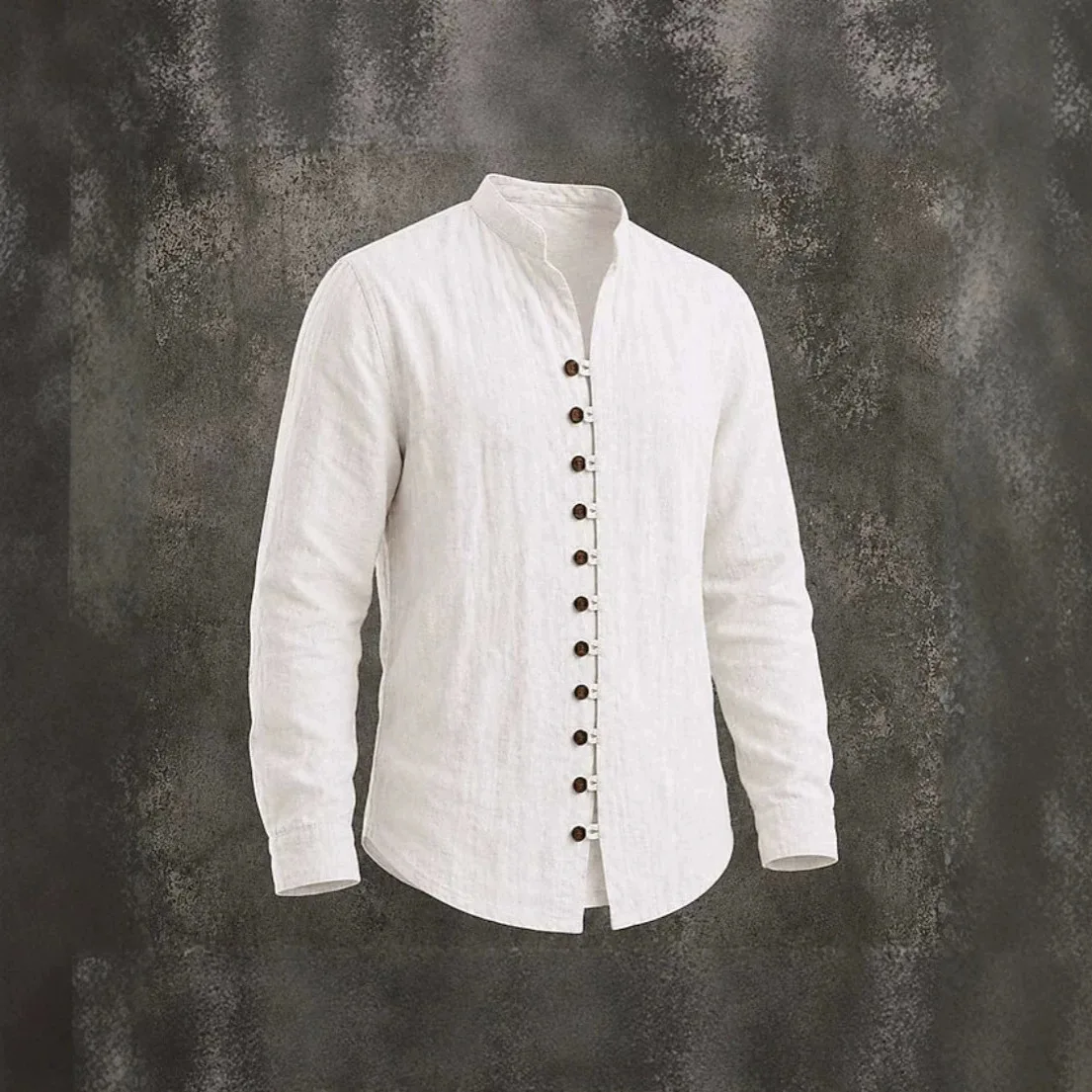 Men's Retro Stand-Neck Casual Loose-Fit Long-Sleeve Shirt