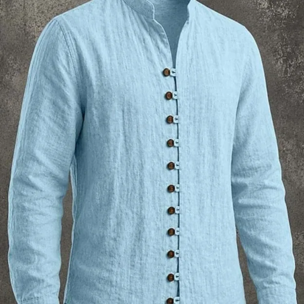 Men's Retro Stand-Neck Casual Loose-Fit Long-Sleeve Shirt - view 2