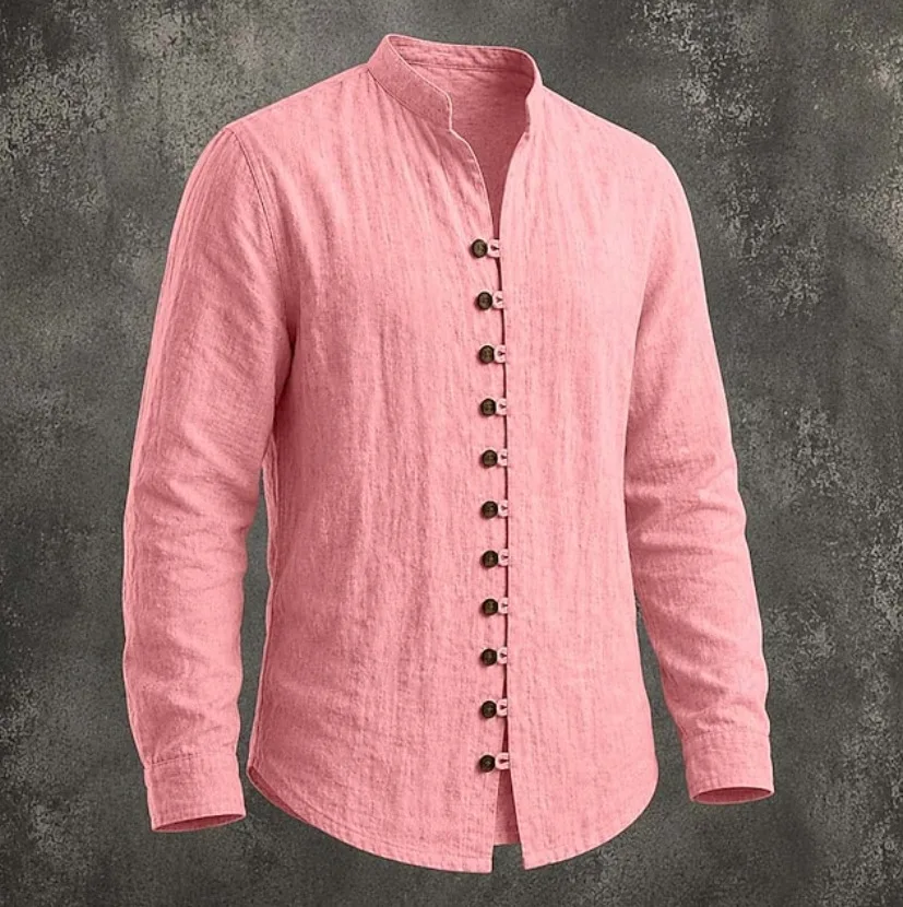 Men's Retro Stand-Neck Casual Loose-Fit Long-Sleeve Shirt - view 9