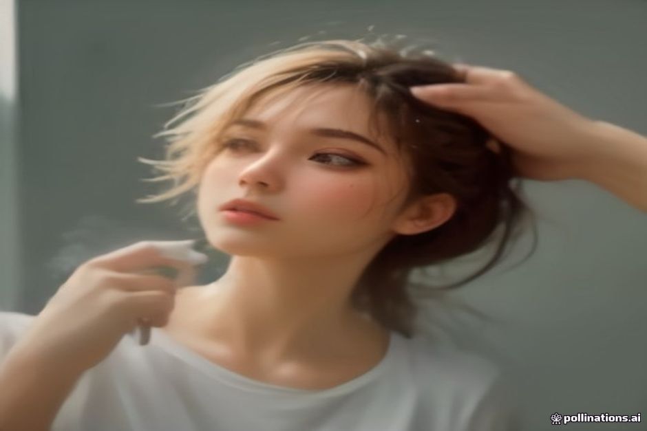 best heat protectants - a close-up of a hand spraying heat protectant onto wet hair before blow-drying