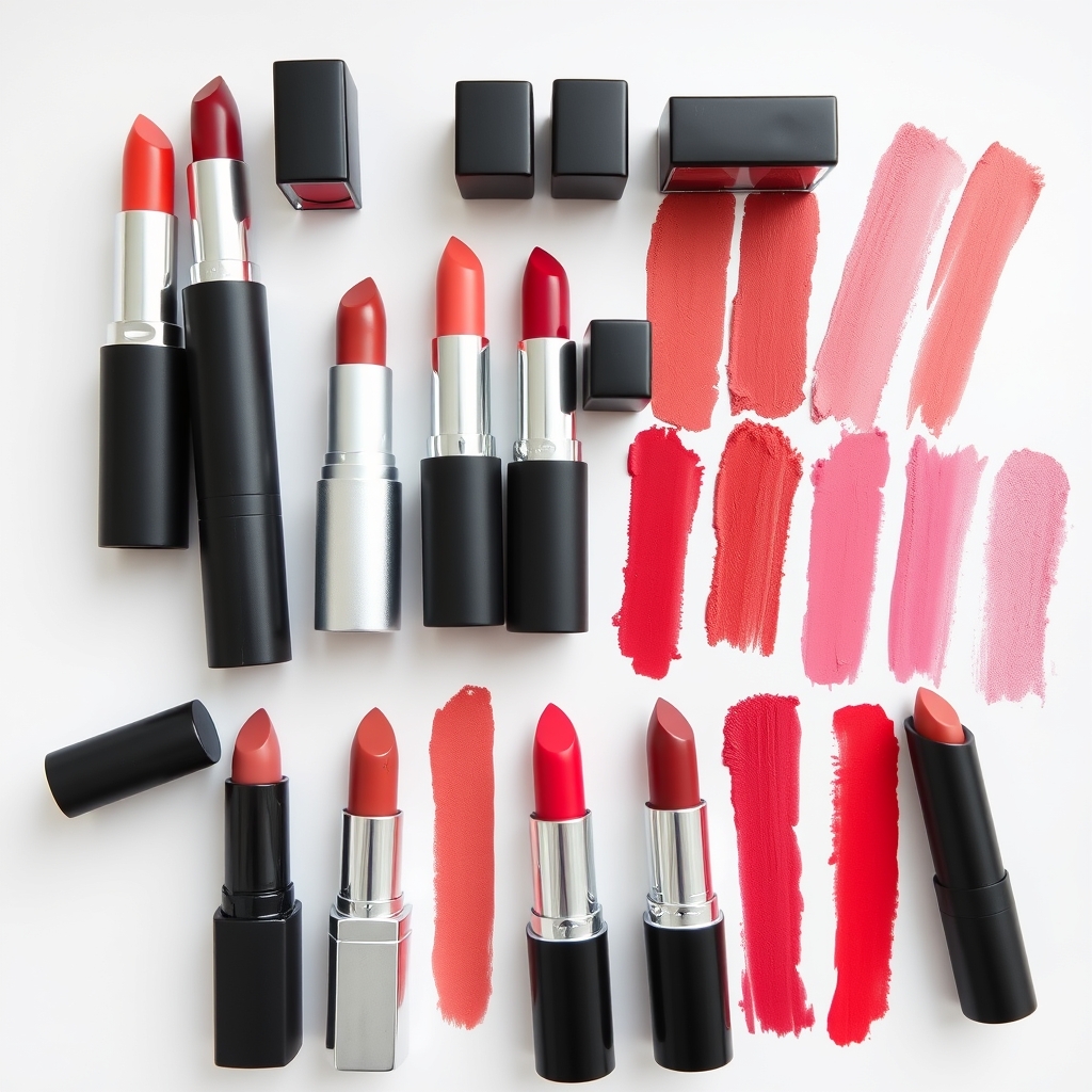 a collection of assorted lipstick swatches displayed on a white background, showing both designer and dupes colors