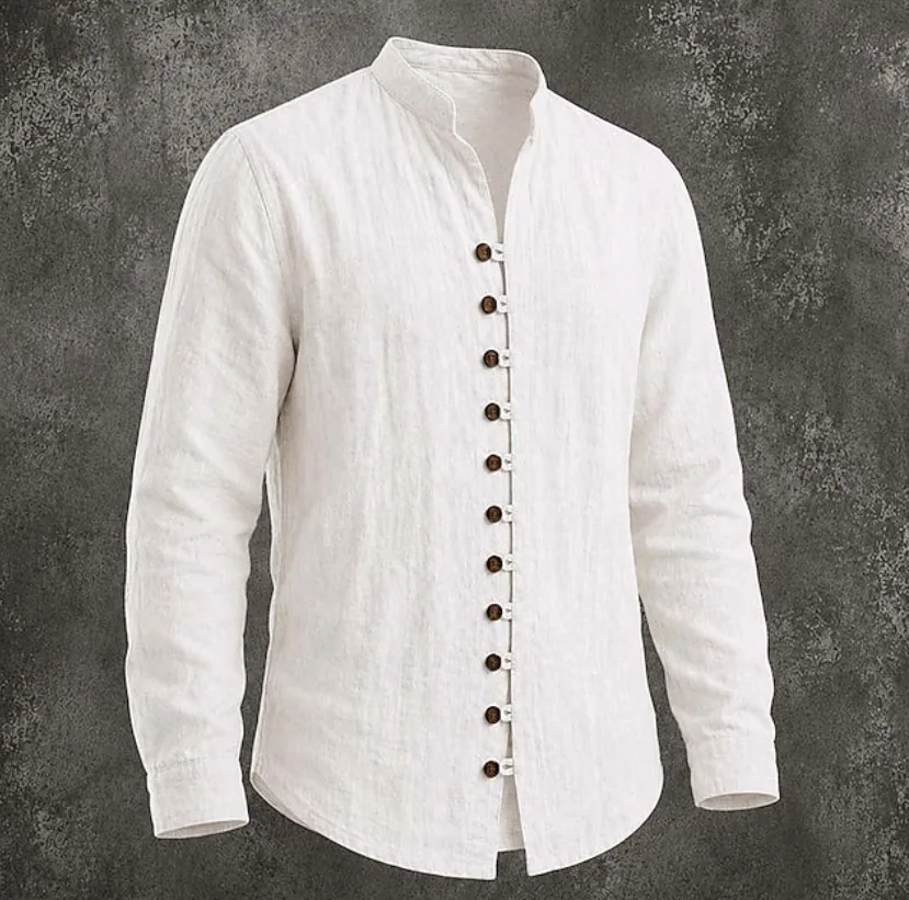 Men's Retro Stand-Neck Casual Loose-Fit Long-Sleeve Shirt - view 18