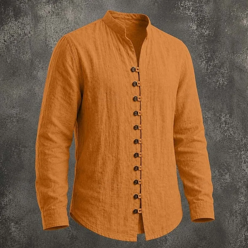 Men's Retro Stand-Neck Casual Loose-Fit Long-Sleeve Shirt - view 10