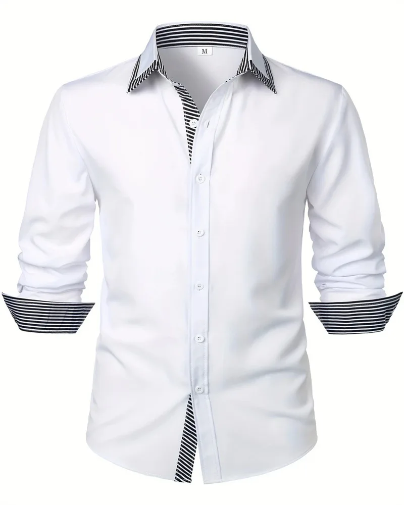 Contrast Color Triangle Collar Long Sleeve Shirt - view 8