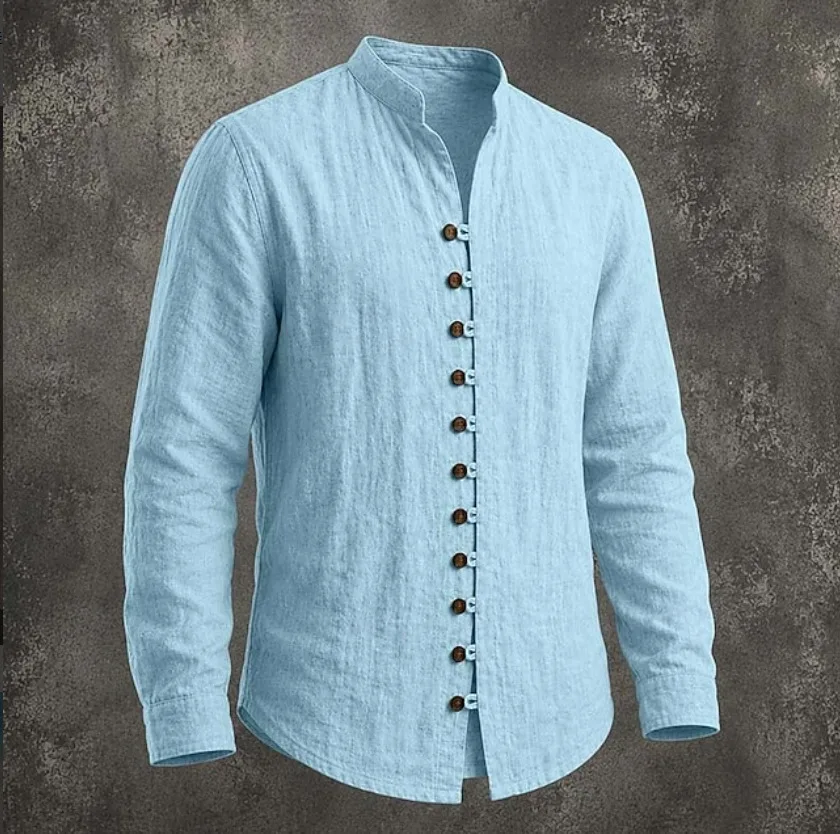 Men's Retro Stand-Neck Casual Loose-Fit Long-Sleeve Shirt - view 12